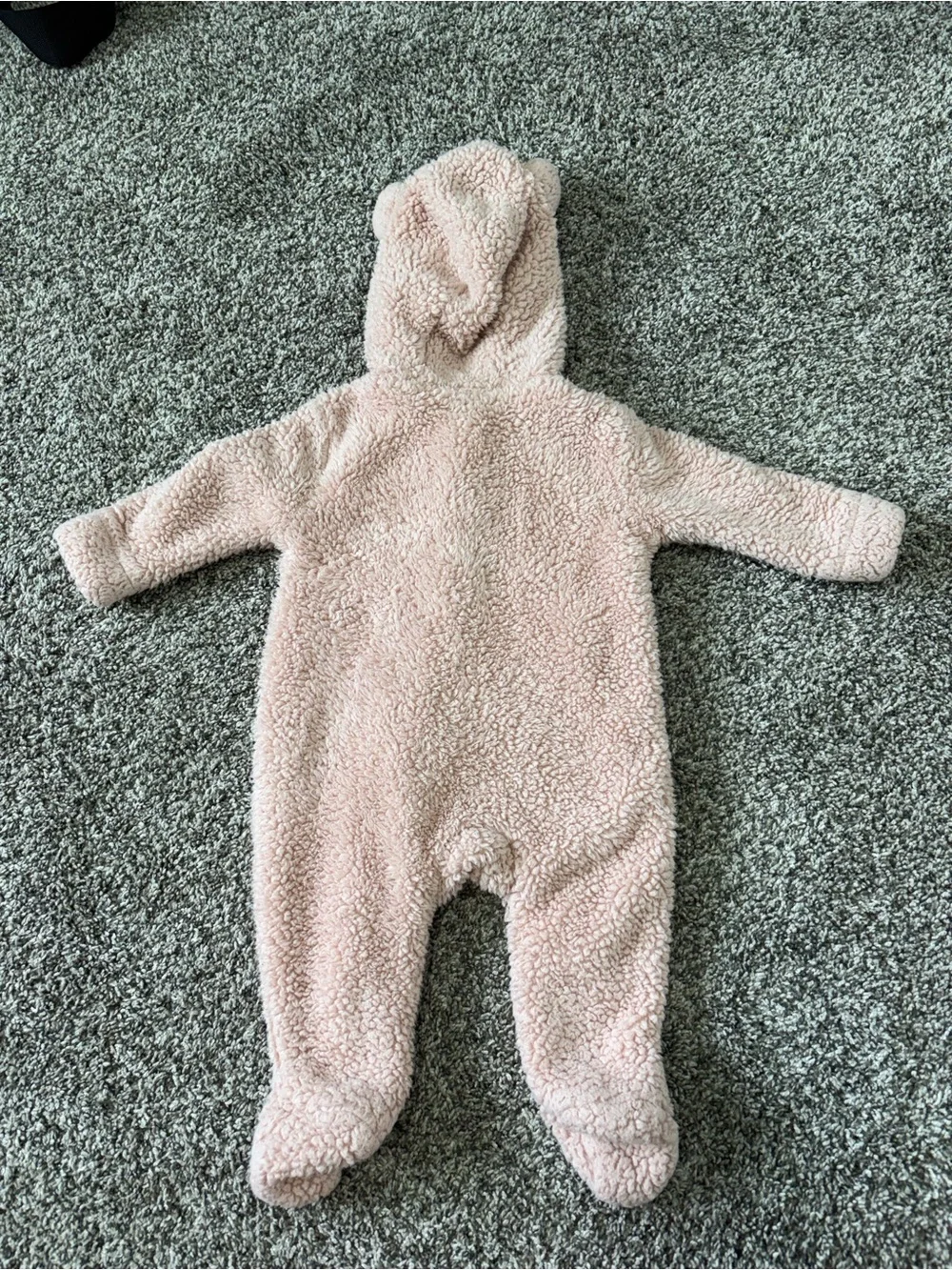 Old Navy Baby Girl Sherpa Bunting Bear Ears Pink Fleece Footed One Piece 3-6M